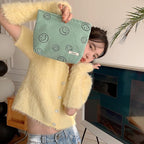 Cosmetic Bags for Women - Corduroy Cosmetic Bag Aesthetic Women Handbags Purses Smile Dots Makeup Organizer Storage Makeup Bag Girls Case Bags (A-Green)