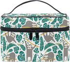 Makeup Bag, Cute Sloths And Tropical Palm Leaves Travel Makeup Organizer Bag Cosmetic Cases Toiletry Bags for Girl Women Ladies