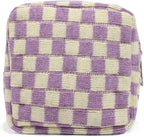Small Purple Makeup Bag for Purse, Mini Checkered Cosmetic Bag Zipper Cute Make Up Pouch Travel Toiletry Bag Quilted Aesthetic Accessories Makeup Storage Bag Organizer for Women Girls