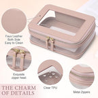 Pinkmik Clear Makeup Bag with Brush Case Travel Toiletry Bag Waterproof Cosmetic Organizer Car Essentials for Women (Pink, M+SLIM-1)
