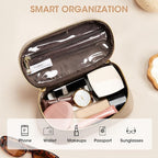 Kattee Makeup Bag for Women, Leather Cosmetic Bag, Working Makeup Bags for Ladies with Handles, Portable Travel Toiletry Bag,Apricot