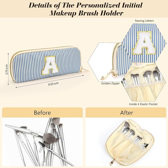 Travel Makeup Bag Christmas Gifts for Women Girl Teens, Personalized Initial Makeup Bag for Cute Teen Girls, Preppy Stuff Toiletry Bag Cosmetic Bag, Teen Girls Gift Trendy Stuff, Letter J