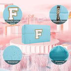 Small Personalized Letter Makeup Bag, Cute PU Leather Chenille Letters Cosmetic Bag Travel Makeup Pouch, Preppy Travel Organizer Zipper Pouch for Women&Girls（Blue-F）
