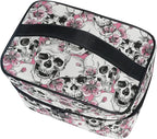 Makeup Bag, Halloween Skull Flowers And Pink Cherries Travel Makeup Organizer Bag Cosmetic Cases Toiletry Bags for Girl Women Ladies