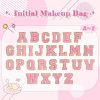 Personalized Initial A-Z Preppy Patch Makeup Bag,Small PU Leather Chenille Letter Cosmetic Bag with Zipper for Teen Girls,Pink Cute Travel Toiletry Bag,Birthday Monogrammed Gift for Daughter,Letter A