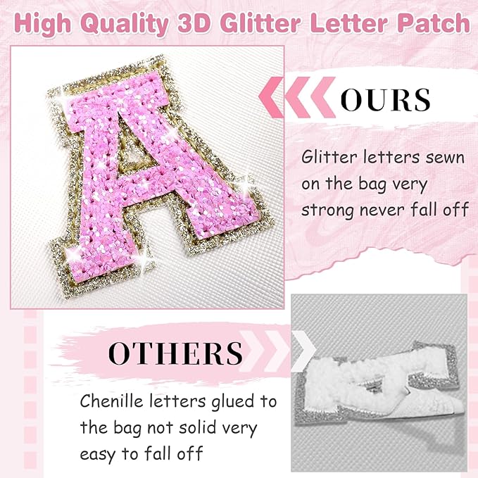 Small Initial Patch Makeup Bag Personalized Gifts Make Up Bag,White Cute PU Leather Glitter Letter Cosmetic Bag with Zipper,Trendy Portable Travel Toiletry Pouch,Preppy Stuff for Teen Girls Women N