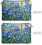 COEQINE Leather Cosmetic Purses for Women Wedding Floral Makeup Bag Organizer Portable Travel Lisptic Pouch With Zipper Womens Evening Wedding Party Cosmetic Purse Wallet,Iris Floral Art Print