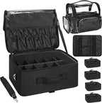 Relavel Extra Large Makeup Case Professional Cosmetic Storage Organizer Box Brush Holder with 4 Clear Set Bags & Lipstick Plate & Clear Makeup Brush Case for Makeup Artists Black