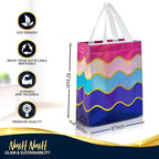 Nush Nush Gradient Gift Bags Medium Size – Set of 12 Reusable Gift Bags With Handles and Shiny Wave Pattern - Perfect As Goodie Bag for Birthday Party Favors, Kids, Holidays, Thanksgiving - 8x4x10