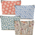 4pcs Secret Santa Gifts Vintage Floral Makeup Bag, Daisy Flower Cosmetic Bag Garden Gifts for Women Female Girls Sister BFF Nature Lover, Travel Zipper Pouch Christmas Thanksgiving Birthday Gifts