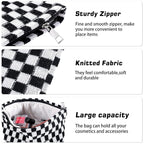 ZLFSRQ 3Pcs Checkered Makeup Bag for Women Large Small Checkered Cosmetic Bag Set Aesthetic Preppy Pencil Case Cute Pencil Pouch Black Makeup Pouch for Purse Travel Toiletry Bags Zipper Skincare Bags
