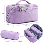 BOYATU Travel Makeup Bag for Women: Cosmetic Organizer Bag with Compartments - Leather Make up Bags Set of 3 (G-1-Purple)
