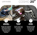 Lay-n-Go Cosmo Lay Flat Drawstring Cosmetic & Makeup Bag Organizer - Zipper Pocket, Brush Loops & Storage - Machine Washable, Toiletry Carrier for Travel, Cinch Closure, Gift (20", Sky Blue)
