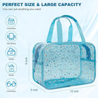 Clear Blue Star Large Makeup Bag with Star Pattern 12x5x8 inch, Travel Cosmetic Bag with Handle, Durable PVC Material Washbag Zipper Opening Design for Makeup Travel Organizer or Gym Use