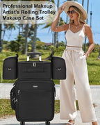 Relavel Rolling Makeup Case–Professional Makeup Train Case,Makeup Artist Travel Bag with Wheels,8-in-1 Portable Travel Beauty Trolley Case for Cosmetology Storage(Black)