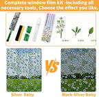 One Way Privacy Film, Window Tint for Home,Daytime Reflective, Anti UV Static Cling Sliding Door Coverings No Glue Garage Solar Paper (Silver -Daisy, 35.4 x 157.4 in)