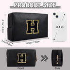 Personalized Chenille Letter Preppy Makeup Bag, Small Initial Black Travel Cosmetic Organizer Toiletry Zipper Pouch, Waterproof Monogram Makeup Storage Organizer Travel Essentials for Female(Letter H)