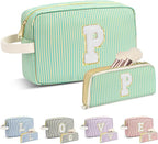 Travel Makeup Bag Christmas Gifts for Women Girl Teens, Personalized Initial Makeup Bag for Cute Teen Girls, Preppy Stuff Toiletry Bag Cosmetic Bag, Teen Girls Gift Trendy Stuff, Letter P