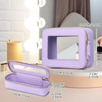 Pinkmik Travel Clear Makeup Bag with Brush Case TSA Approved Toiletry Bag Waterproof Cosmetic Organizer with Zipper Car Essential for Women (X/Purple, M+SLIM)