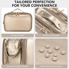 Travel Makeup Bag Women's Large Capacity Cosmetic Portable Organizer Large Opening Waterproof Storage Toiletry Bags Vertical Free-Standing Brush Holder for Easy Access Copper