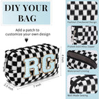 SOIDRAM Checkered Makeup Bag Preppy Cosmetic Bag Bulk Black Makeup Pouch Personalize Travel Toiletry Bag Organizer Cute DIY Makeup Brushes Storage Bag for Women