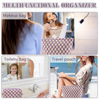 ZLFSRQ 3Pcs Checkered Makeup Bag for Women Large Small Checkered Cosmetic Bag Set Aesthetic Preppy Pencil Case Cute Pencil Pouch Purple Makeup Pouch for Purse Travel Toiletry Bags Zipper Skincare Bags