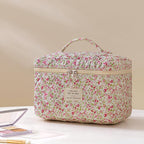 HBselect Quilted Makeup Bag, 3PCS Cotton Large Travel Makeup Bag, Cute Floral Coquette Make up Bag Cosmetic Bag Toiletry Bag for Women Girls
