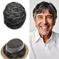 FACE MIRACLE Hair System for Men French Lace Mens Toupee Human Hair Replacement System Lace with PU Toupee for Men Male Hair Piece Wigs 8"X10" #1B40 1B# OFF BLACK WITH 40% SYNTHETIC GREY