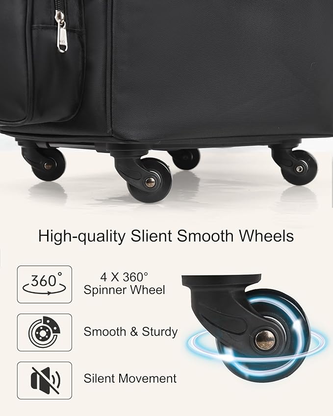 Relavel Rolling Makeup Train Case with Large Clear Makeup Bag, Hairstylist Traveling Bag with 4 Wheels, Cosmetic Storage Organizer Hair Stylist Travelling Bag with Adjustable Dividers & Shoulder Strap