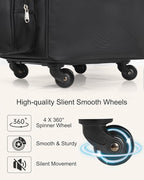Relavel Rolling Makeup Train Case with Large Clear Makeup Bag, Hairstylist Traveling Bag with 4 Wheels, Cosmetic Storage Organizer Hair Stylist Travelling Bag with Adjustable Dividers & Shoulder Strap