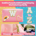 Personalized Inital Preppy Makeup Bag Set with Zipper, Monogram Waterproof Travel Cosmetic Bag for Women, Cute Preppy Patch Toiletry Bag for Traveling Outdoors, Gift Ideal for Christmas Thanksgiving