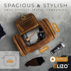 ELIZO Genuine Leather Toiletry Bag for Men Mens Toiletry Bags for Traveling Waterproof Hanging Leather Dopp Kit w/Hook Extra largeToiletry Bag Travel Organizer for Toiletries