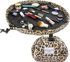 Lay-n-Go Cosmo Layflat Drawstring Cosmetic & Makeup Bag Organizer w/Zipper Pocket, Brush Loops & More, Cinch to Close, Lay Flat to Use, Durable, Machine Wash, Travel Toiletry Bag (22", Leopard)