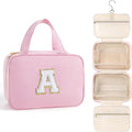 TOPEAST Christmas Gifts for Women Teen Girls Kids - Travel Hanging Toiletry Bag & Makeup Bag, Personalized Initial Toiletry Pouch, Birthday Gifts for Women Teen Girls, Cruise Essentials, Pink A