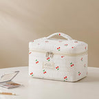 HBselect Quilted Makeup Bag, 3PCS Cotton Large Travel Makeup Bag, Cute Floral Coquette Make up Bag Cosmetic Bag Toiletry Bag for Women Girls
