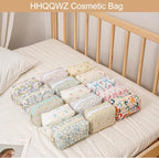 Makeup Bag Travel Cosmetic Bag for Women Girls, Zipper Make Up Pouch, Floral Flowers Toiletry Organizer Makeup, Portable Storage Bag, Cosmetic Travel Cloth Bag (Blue Bowknot/Gold Zipper)
