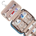 NISHEL Travel Toiletry Bag for women, Portable Hanging Organizer for Travel-Sized Shampoo, Conditioner, Brushes Set, Makeup Accessories, Medium Size, Lake-Blue