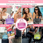 Clear Red Star Large Makeup Bag with Star Pattern 12x5x8 inch, Travel Cosmetic Bag with Handle, Durable PVC Material Washbag Zipper Opening Design for Makeup Travel Organizer or Gym Use
