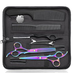 JASON Professional 10-Piece Haircut Scissors Kit - Texturizing Scissors with 30 Teeth, Straight Shears for Barber, Hairdresser, Men, Women, Stylist (6.7", Rainbow)