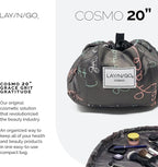 Lay-n-Go Cosmo Drawstring Cosmetic & Makeup Bag Organizer - Portable Drawstring Makeup Bag w/Zipper Pocket & More - Durable, Machine Washable Toiletry Bag for Travel (20", Grit Grace Gratitude)