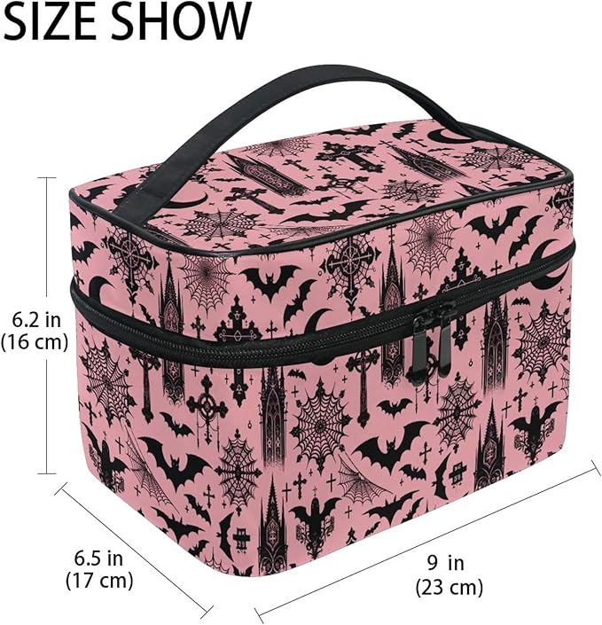 MNSRUU Makeup Bags, Black Gothic Moon Spider Webs and Bats Makeup Organizer Bags Toiletry Bag Box Travel Cosmetic Bag Make Up Train Case for Women Teen Girl Ladies