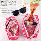 2Pcs Checkered Pencil Case Cute Pencil Pouch for Teens Checkered Makeup Bag Travel Cosmetic Bag Set Cute Makeup Pouch for Purse Portable Zippered Skincare Bags Preppy Toiletry Bags Organizer(Pink)