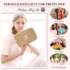 for Christmas Day Gifts, Personalized Initial Cosmetic Bag Pouch for Teen Girls, Preppy Makeup Travel Bags for Daughter Sister Girlfriend, Monogramed Make Up Pouch for Birthday Gifts - Brown X