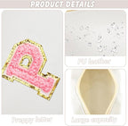 Initial Makeup Bag Personalized Preppy Travel Small Cosmetic Bag Cute PU White Chenille Letter Makeup Pouch for Purse Waterproof Zippered Toiletry Organizer for Women Girl Kid Friends (P)