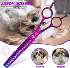 JASON 7.5" Dog Grooming Scissor - Professional Chunker Shear with Ergonomic Handle Japanese Stainless Steel Hair Scissor for Dogs, Cats and Other Pets, Sharp (Chunker, Purple) Christmas Gift