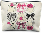 Coquette Bow Ghost Cosmetic Bags: Cute Halloween Gifts for Women, Horror & Spooky Makeup Bags