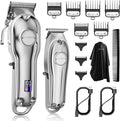SUPRENT® PRO Professional Hair Clippers for Men- Hair Cutting Kit & Zero Gap T-Blade Trimmer Combo- Cordless Barber Clipper Set with LED Display for Mens Gifts (Silver)