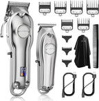 SUPRENT® PRO Professional Hair Clippers for Men- Hair Cutting Kit & Zero Gap T-Blade Trimmer Combo- Cordless Barber Clipper Set with LED Display for Mens Gifts (Silver)