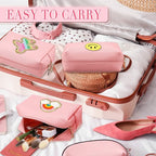Sanwuta 9 Pcs Makeup Bags Bulk PU Double Zippers Cosmetic Bag Makeup Toiletry Christmas Small Pouch Portable Travel Organizers Case for Women Bridesmaid Party End of The Year(Pink)