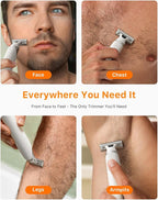 New Electric Beard & Nose Hair Trimmer Kit - Painless Razor with 12 in 1 Rotating Comb, Magnetic Nose Hair Head, Waterproof Wet/Dry, Groin/Ball Shaver for Men, USB-C Fast Charging,White(Pack)